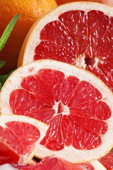 Sliced fresh grapefruit, selective focus