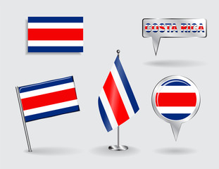 Set of Costa Rican pin, icon and map pointer flags. Vector