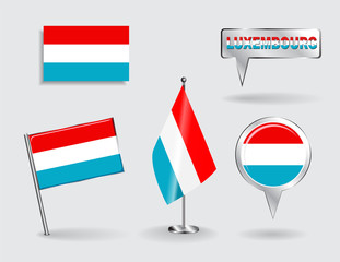 Set of Luxembourg pin, icon and map pointer flags. Vector