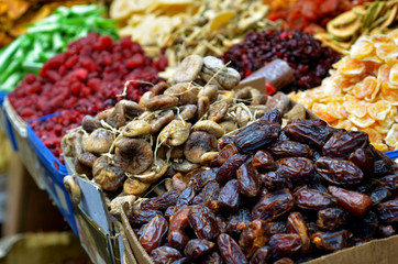 Dried fruits on display in food marke