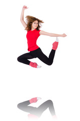 Woman doing exercises on white