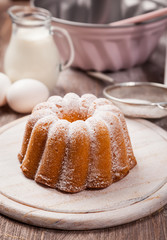 Marble cake with baking utensils