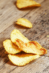Rippled potato chips, selective focus