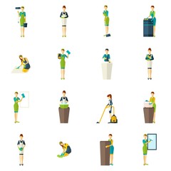 Cleaners Color Flat Icons Set