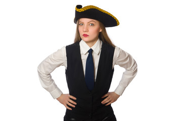 Pretty pirate girl isolated on white