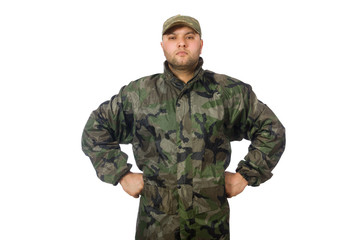 Fototapeta premium Young man in soldier uniform isolated on white