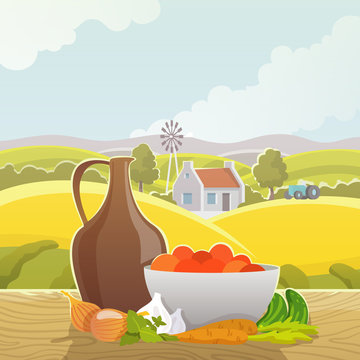 Rural landscape abstract illustration poster