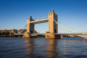 Fototapeta na wymiar Tower Bridge at sunset with clear blue sky, London, UK