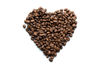 heart of coffee beans on an white background