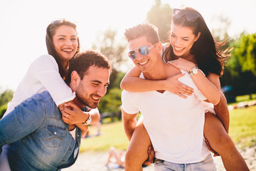 Young couples on the beach