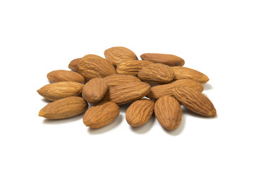 heap of peeled almond nuts isolated on white