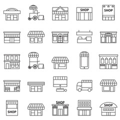 store and building  icon set