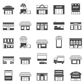 store and building  icon set