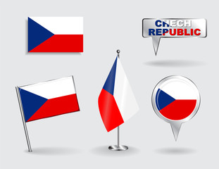 Set of Czech Republic pin, icon and map pointer flags. Vector