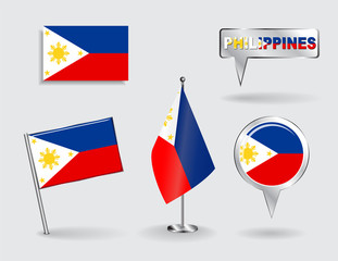 Set of Philippines pin, icon and map pointer flags. Vector