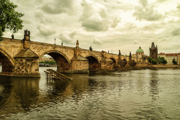 The Old Town with Charles Bridge over Vltava river