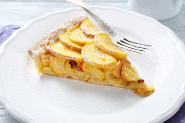 slice of apple pie on plate