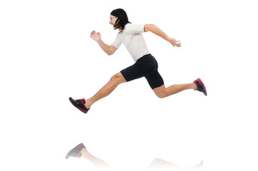 Man exercising isolated on white