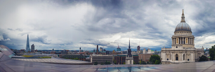 Panoramic shot about the St.Paul Cathedral and the Shard, London, UK