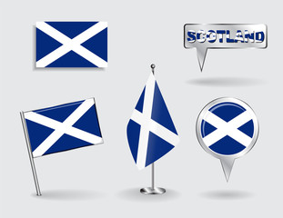 Set of Scottish pin, icon and map pointer flags. Vector