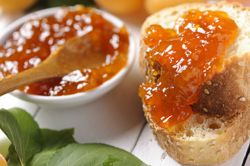 apricot jam on sliced bread