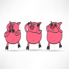 illustration of cartoon Three pigs - see, hear, speak no evil