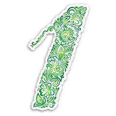 Patterned number one on a white background. Ornamental composition in the shape of a number 1