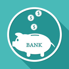 Icon Money bag on white circle with a long shadow