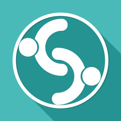 Hands Deal Design Icon on white circle with a long shadow