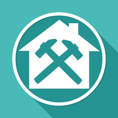 Icon house on white circle with a long shadow