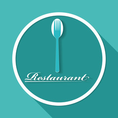 restaurant menu retro poster on white circle with a long shadow