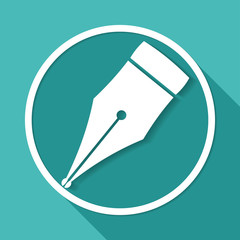 Icon pen on white circle with a long shadow