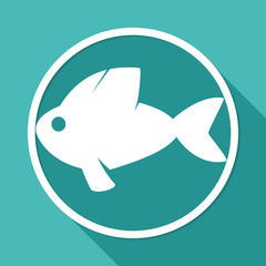Icon Fish on white circle with a long shadow