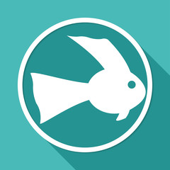 Icon Fish on white circle with a long shadow