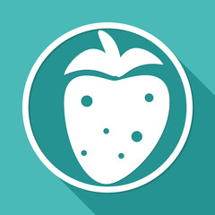 Icon Strawberry on white circle with a long shadow