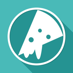 pizza slice on white circle with a long shadow