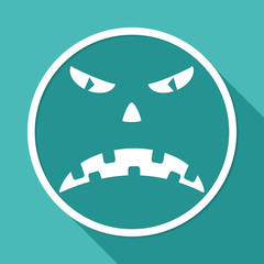 Scary face of halloween illustration on white circle with a long shadow