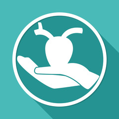 Icon human hearton white circle with a long shadow