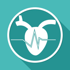 Icon human hearton white circle with a long shadow