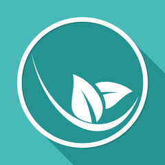Icon leaf on white circle with a long shadow