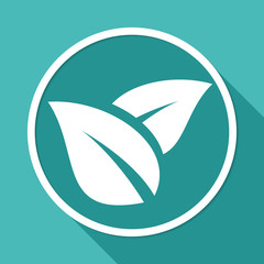 Icon leaf on white circle with a long shadow