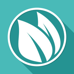 Icon leaf on white circle with a long shadow