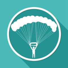Icon Parachute on white circle with a long shadow