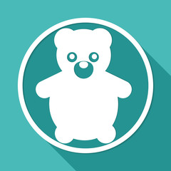 Icon Teddy Bear Toy on white circle with a long shadow