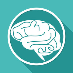 Icon brain on white circle with a long shadow