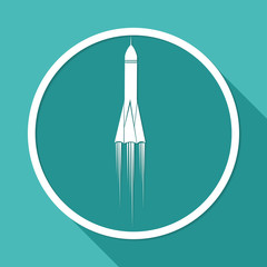 Icon Rocket on white circle with a long shadow