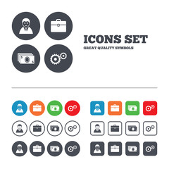 Businessman signs. Human and cash money icons.