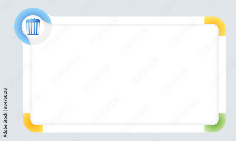 Poster frame for your text with colored corners and trashcan