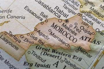 Naklejka premium Macro globe map detail Morocco