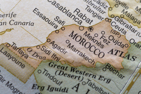 Macro globe map detail Morocco